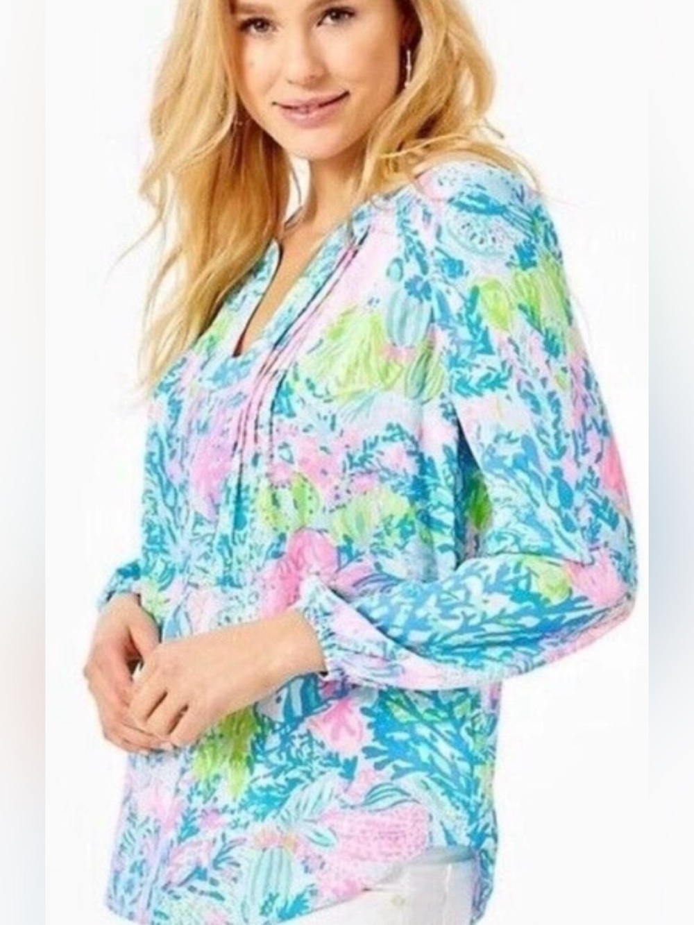 Lilly Pulitzer Colby Blouse - Fished My Wish Multicolor Lileeze Fabric Small